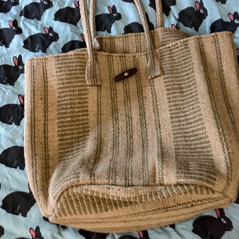 J. Jill Natural Jute Toggle Tote Bag